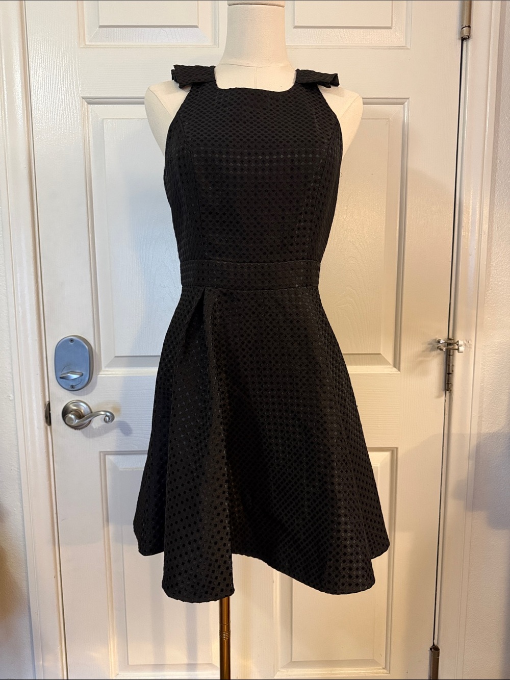 BCBGeneration Black Textured Fit-and-Flare Mini Dress